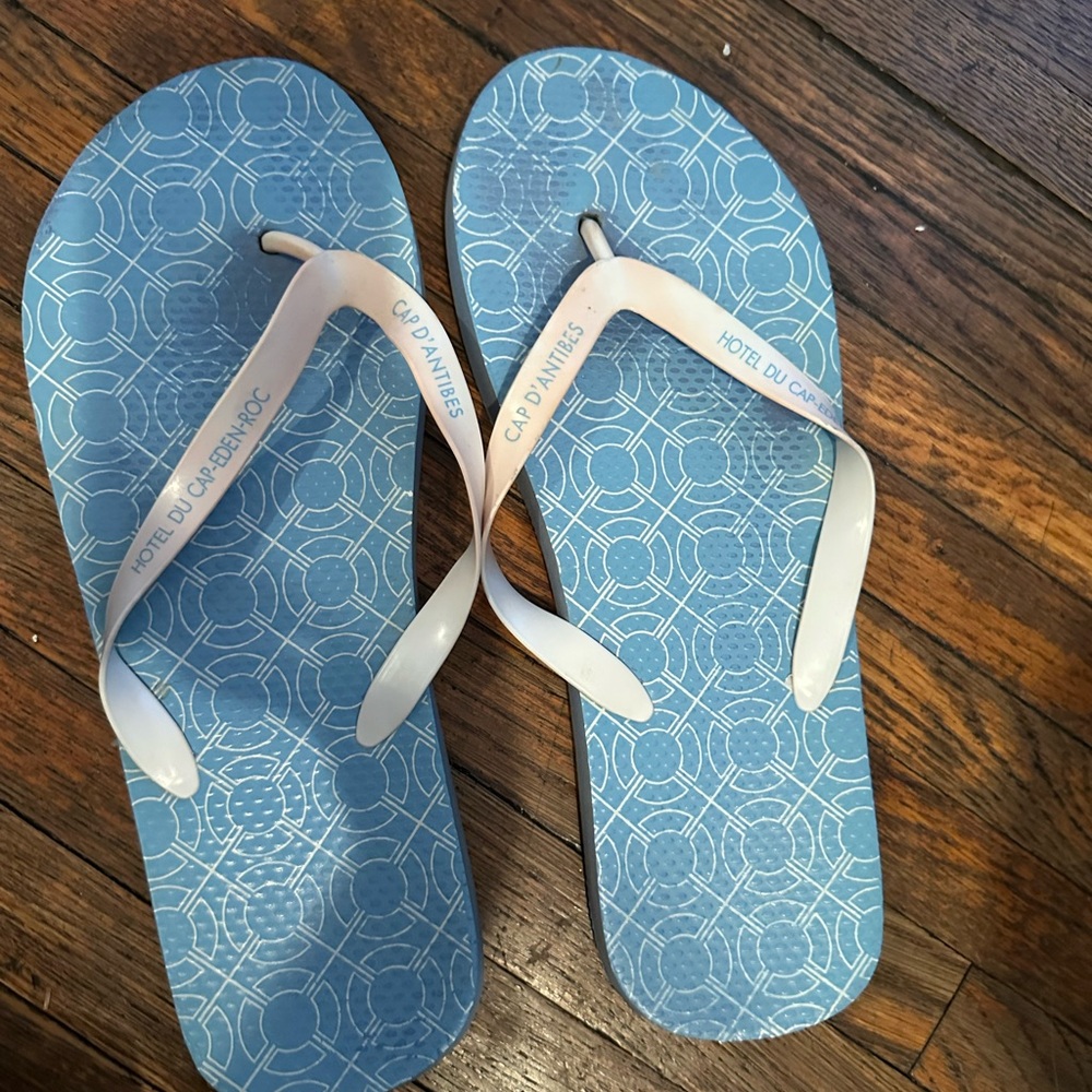 Blue Patterned Flip Flops